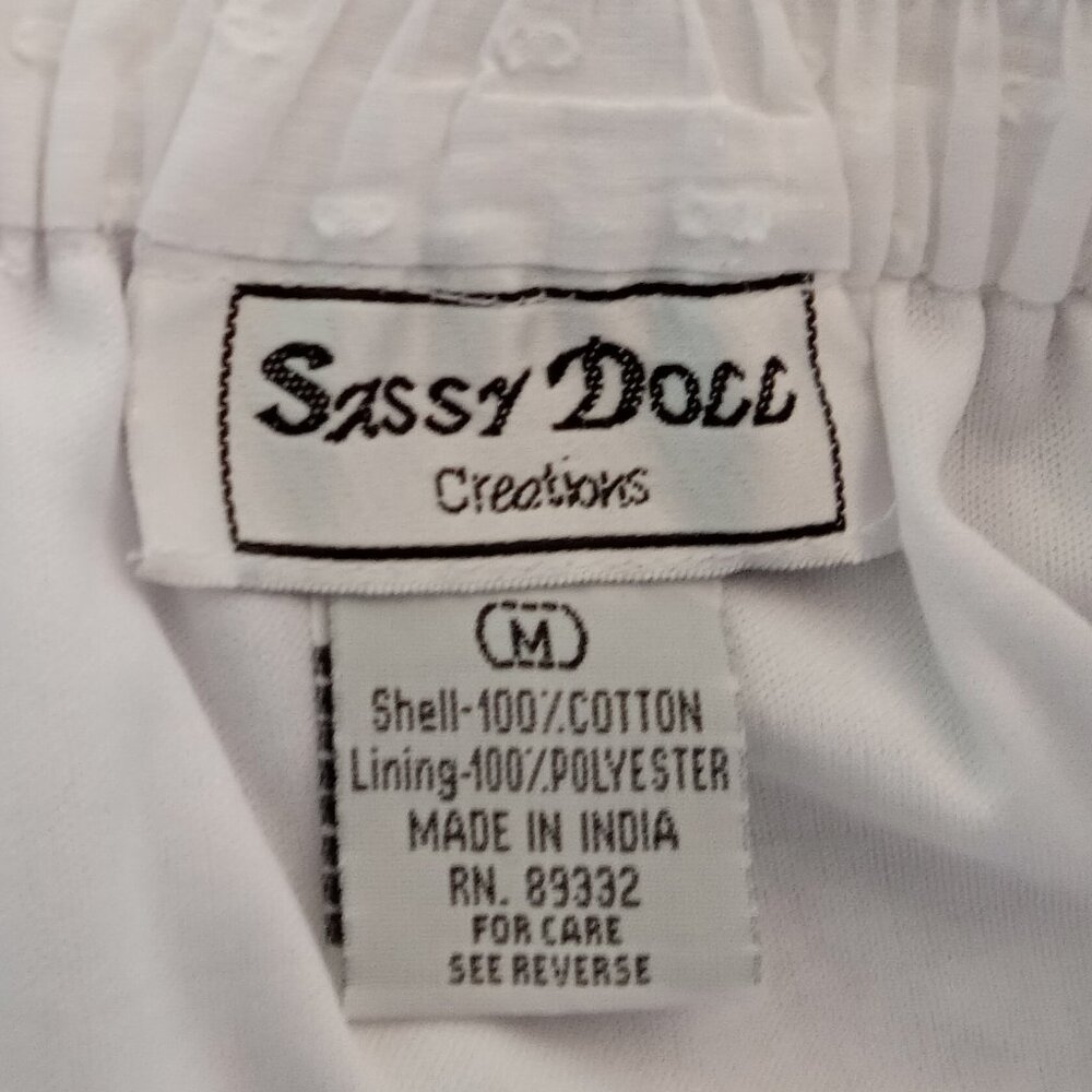 Sassy Doll Creations White Lace Gathered Pull-On Cotton Midi Skirt - size M - Picture 7 of 8
